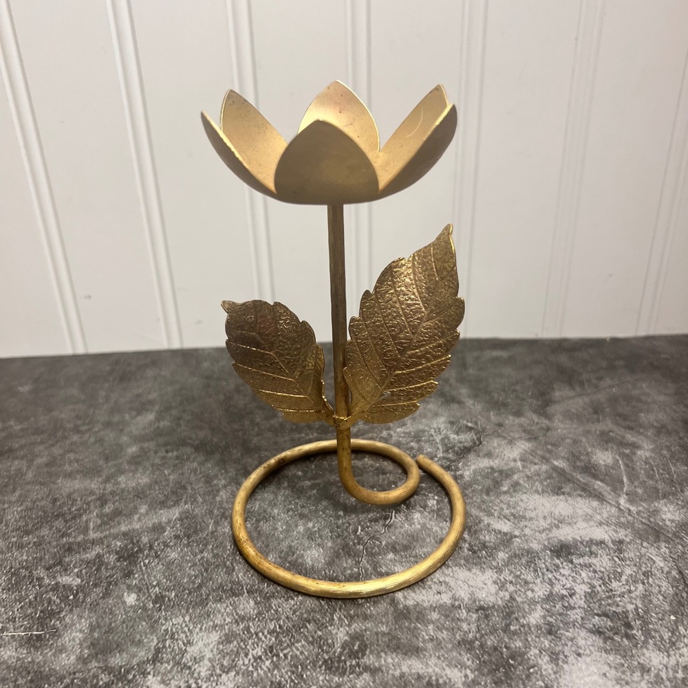 Vintage 1970s Avon Flaming Tulip Gold Metal Candle Holder | Cottage